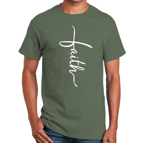 Mens Graphic T-shirt Faith Script Cross Illustration