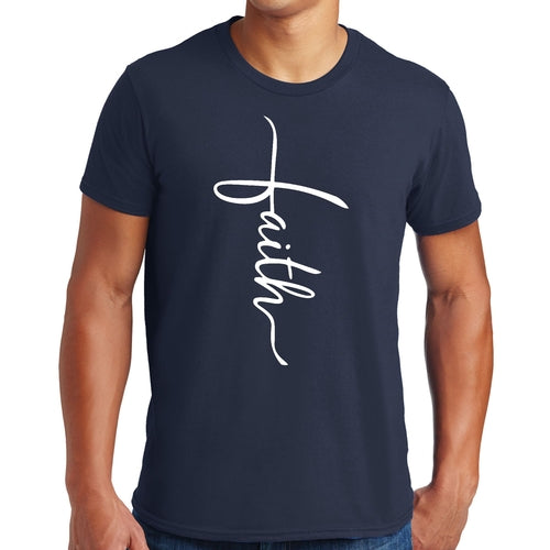 Mens Graphic T-shirt Faith Script Cross Illustration