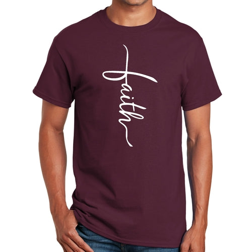 Mens Graphic T-shirt Faith Script Cross Illustration