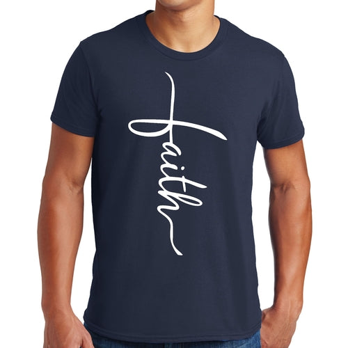 Mens Graphic T-shirt Faith Script Cross Illustration