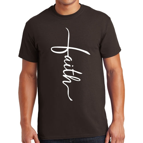 Mens Graphic T-shirt Faith Script Cross Illustration