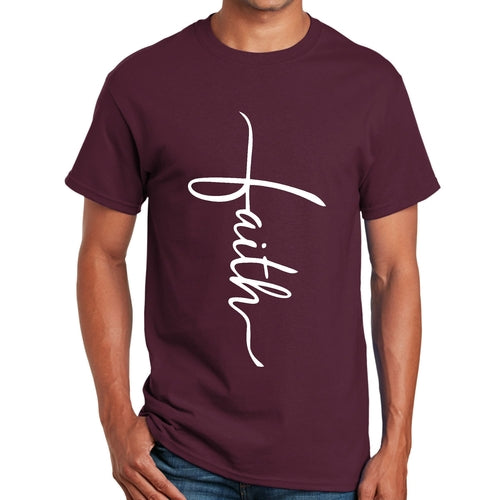 Mens Graphic T-shirt Faith Script Cross Illustration
