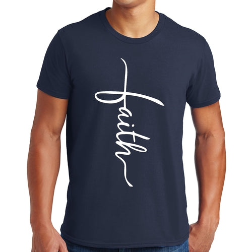 Mens Graphic T-shirt Faith Script Cross Illustration