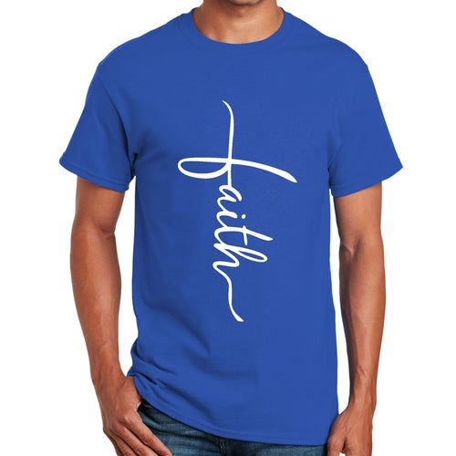 Mens Graphic T-shirt Faith Script Cross Illustration