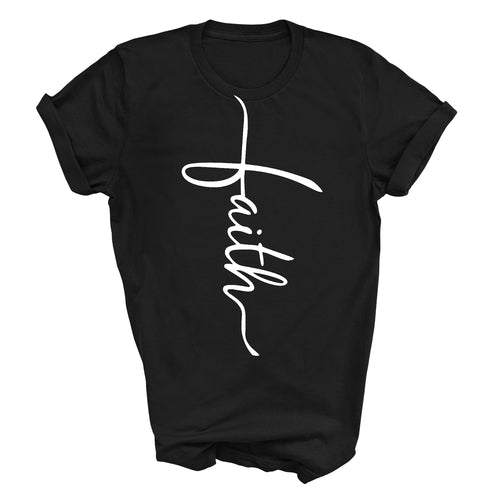 Mens Graphic T-shirt Faith Script Cross Illustration