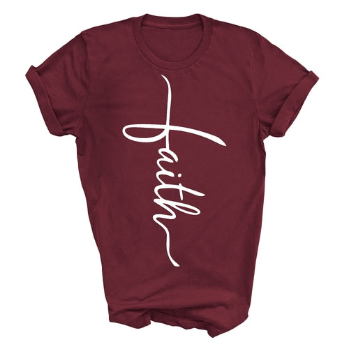 Mens Graphic T-shirt Faith Script Cross Illustration