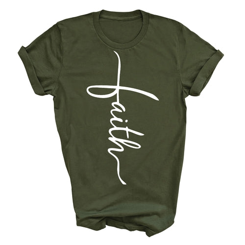Mens Graphic T-shirt Faith Script Cross Illustration