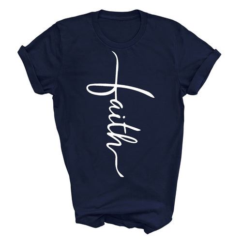 Mens Graphic T-shirt Faith Script Cross Illustration