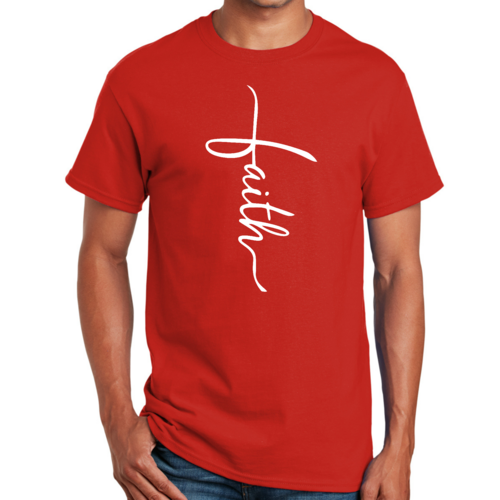 Mens Graphic T-shirt Faith Script Cross Illustration