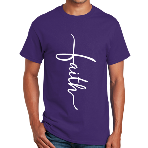 Mens Graphic T-shirt Faith Script Cross Illustration