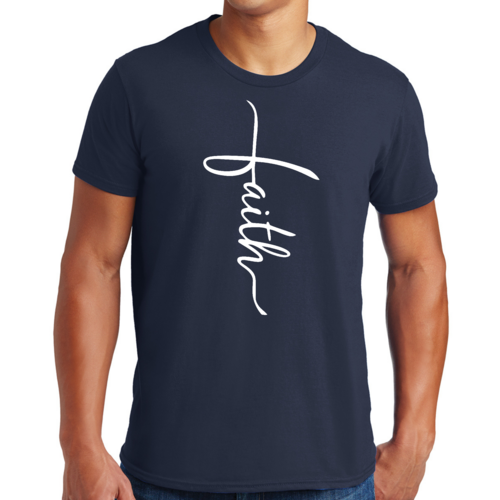 Mens Graphic T-shirt Faith Script Cross Illustration