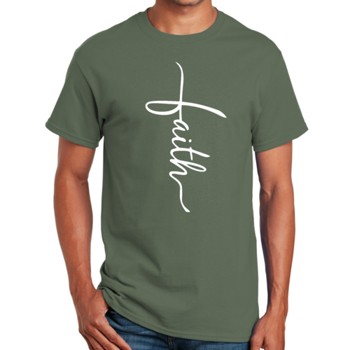Mens Graphic T-shirt Faith Script Cross Illustration