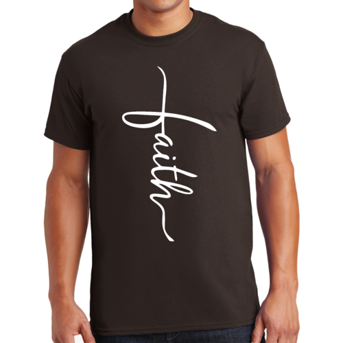 Mens Graphic T-shirt Faith Script Cross Illustration