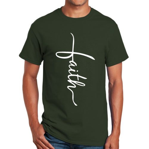 Mens Graphic T-shirt Faith Script Cross Illustration
