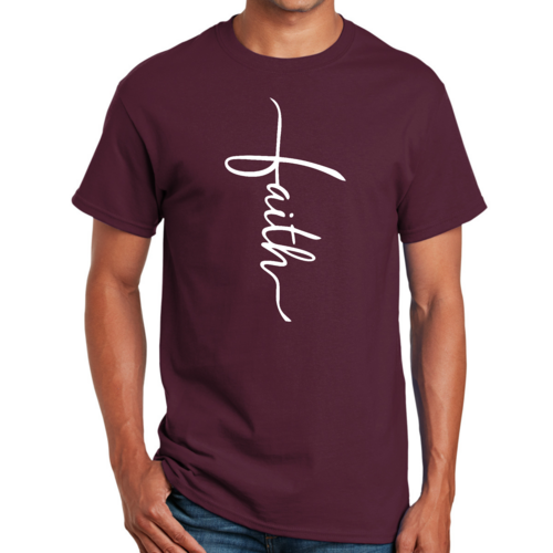 Mens Graphic T-shirt Faith Script Cross Illustration