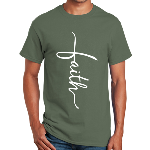 Mens Graphic T-shirt Faith Script Cross Illustration