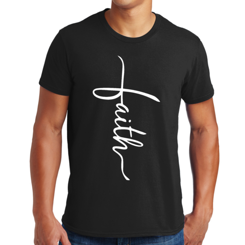 Mens Graphic T-shirt Faith Script Cross Illustration