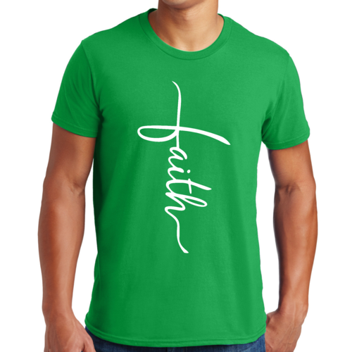 Mens Graphic T-shirt Faith Script Cross Illustration