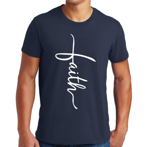 Mens Graphic T-shirt Faith Script Cross Illustration