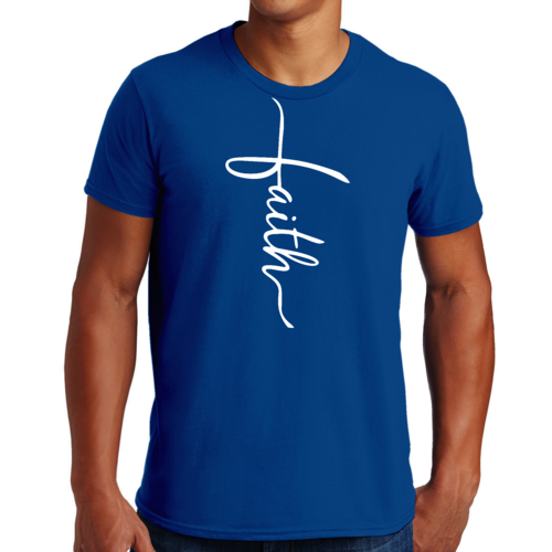 Mens Graphic T-shirt Faith Script Cross Illustration