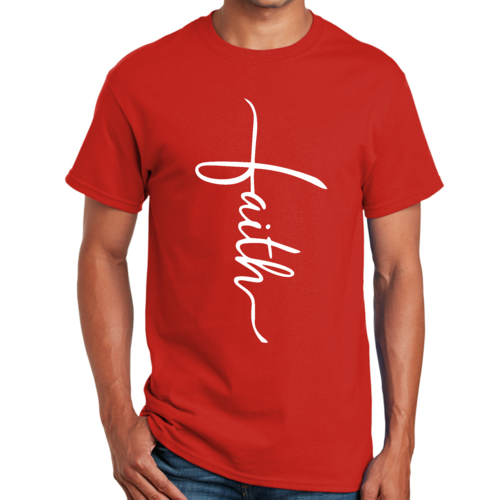 Mens Graphic T-shirt Faith Script Cross Illustration