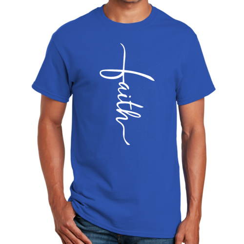 Mens Graphic T-shirt Faith Script Cross Illustration