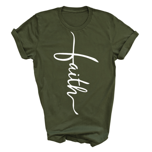 Mens Graphic T-shirt Faith Script Cross Illustration