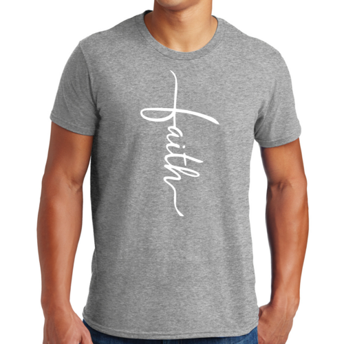 Mens Graphic T-shirt Faith Script Cross Illustration