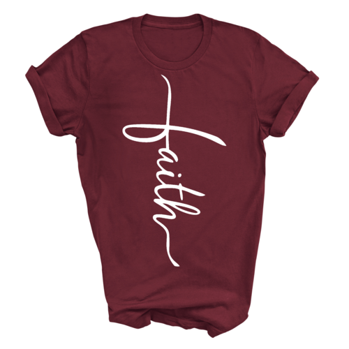Mens Graphic T-shirt Faith Script Cross Illustration