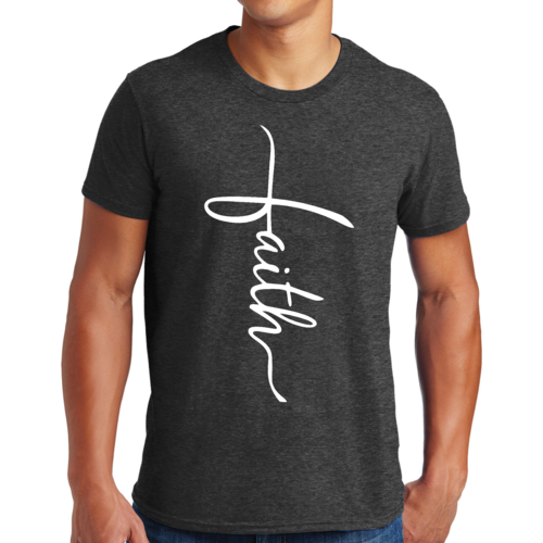Mens Graphic T-shirt Faith Script Cross Illustration