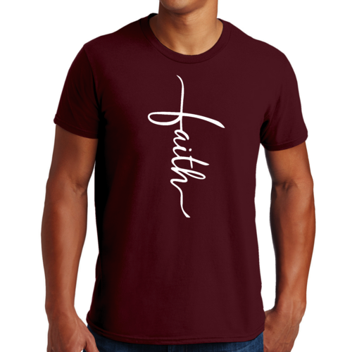 Mens Graphic T-shirt Faith Script Cross Illustration