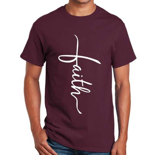 Mens Graphic T-shirt Faith Script Cross Illustration