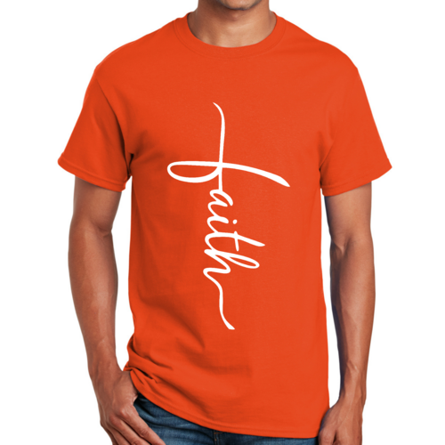 Mens Graphic T-shirt Faith Script Cross Illustration