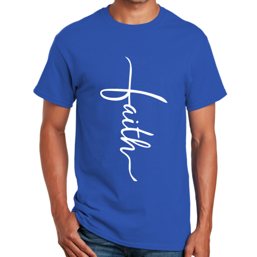 Mens Graphic T-shirt Faith Script Cross Illustration