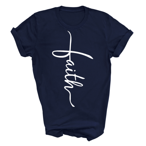 Mens Graphic T-shirt Faith Script Cross Illustration