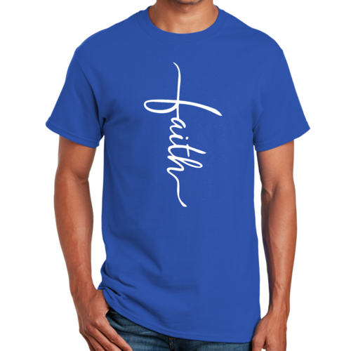 Mens Graphic T-shirt Faith Script Cross Illustration